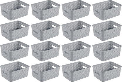 Sterilite 6-Pack Tall Basket, Woven Plastic Storage Baskets for Organization, Cement - Organizing Bin Containers with Handles for Bedroom, Bathroom, Dorm, and Closet