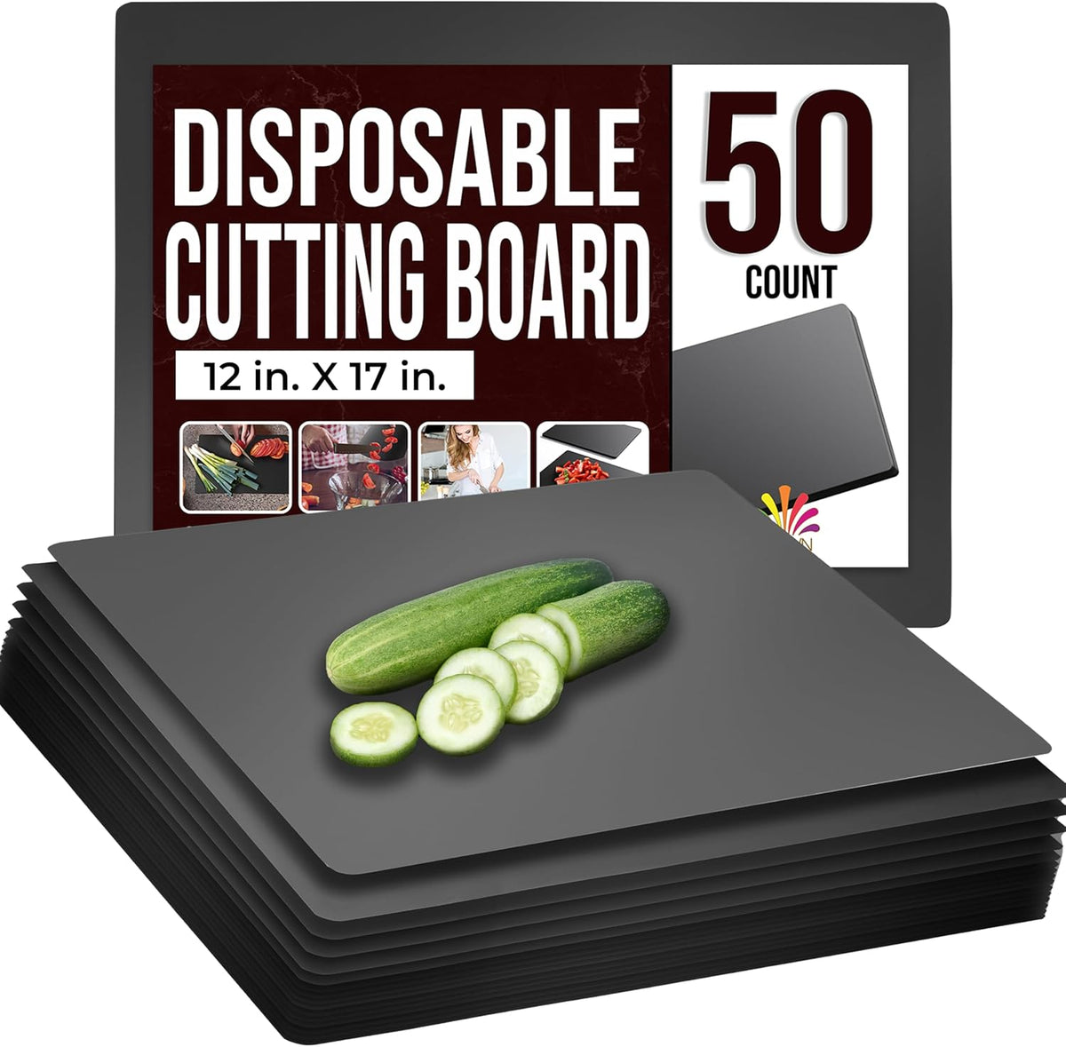 Crown Display Disposable Cutting Boards for Kitchen Black Cutting Board 10 Inch X 13.5 Inch Flexible Cutting Boards For Kitchen ~ Patent Pending ~ Recyclable Disposable Cutting Board Sheets