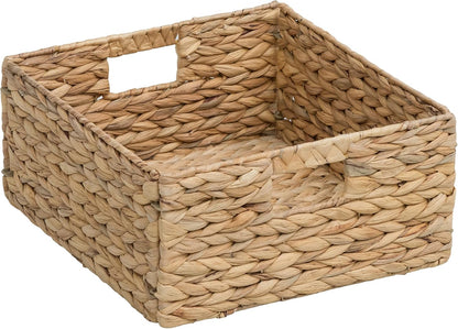 eHemco Trapezoid Woven Hyacinth Wicker Pantry Storage Baskets with Iron Wire Frame, 13.25"x9"x7/3.5", Natural, Set of 2