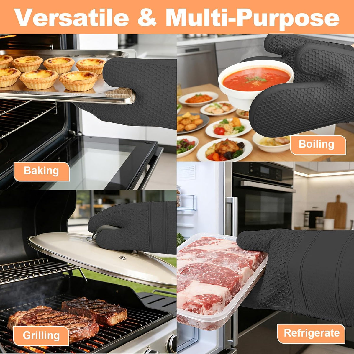 Yutat Silicone Oven Mitts - Oven Mitts and Pot Holders Sets Made of Non-Slip & BPA-Free Silicone, High Heat Resistant 500 Degrees, Perfect for Kitchen Cooking Baking BBQ, Peak Green