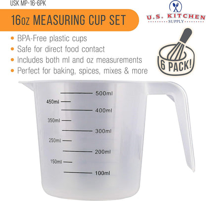 U.S. Kitchen Supply Plastic Measuring Cups with Handles - 16 oz (500 ml)