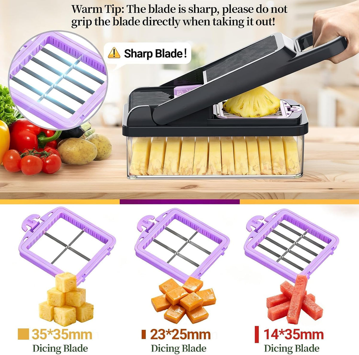 12-in-1 Vegetable Chopper 7 Blades, Veggie Cutter with Handle, Black/White