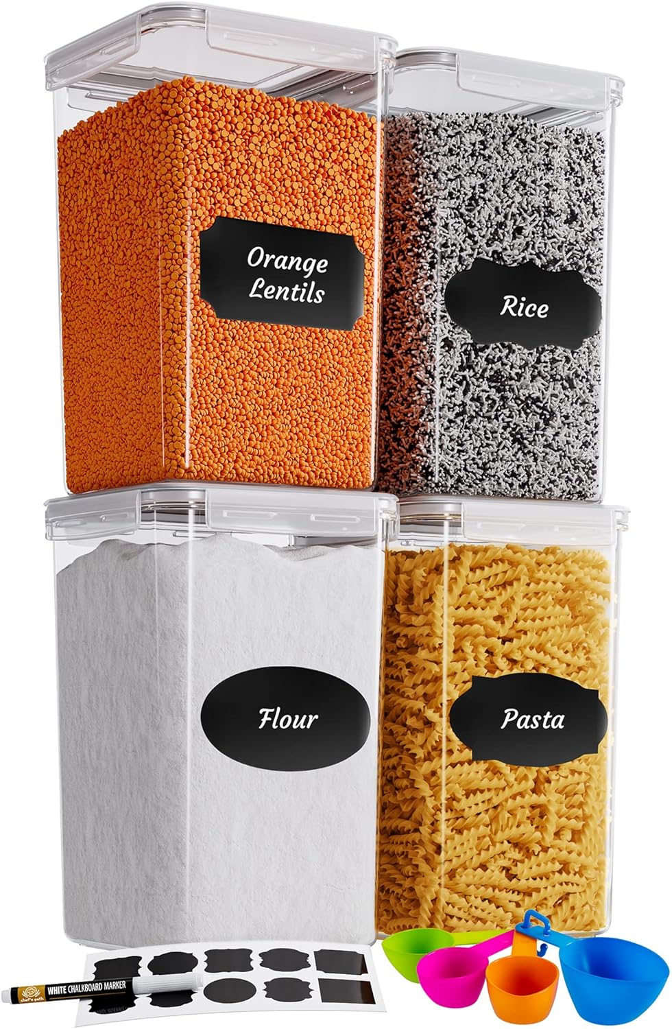 Chef's Path Extra Large Airtight Food Storage Containers with Lids, Pack of 2, 6.5L, 220Oz, Airtight Kitchen and Pantry Bulk Canisters for Flour, Sugar, Rice, and Baking Supplies - Transparent