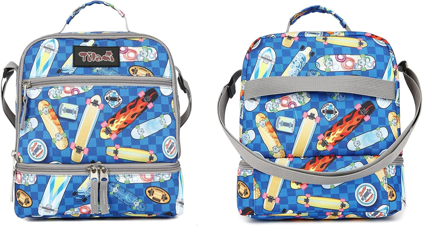 Tilami Lunch Bags Insulated Adjustable Strap Zipper, Two Compartments Cooler Bags, Bento Bags for Kids Toddlers (Blue)