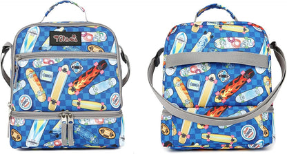 Tilami Lunch Bags Insulated Adjustable Strap Zipper, Two Compartments Cooler Bags, Bento Bags for Kids Toddlers (Blue)