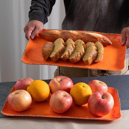 Melamine Serving Platters, set of 2, 17" x 10" Large Reusable BPA Free Rectangular Party Tray/Platters for Serving Appetizers, Fruits On Christmas and all Occasions,Red