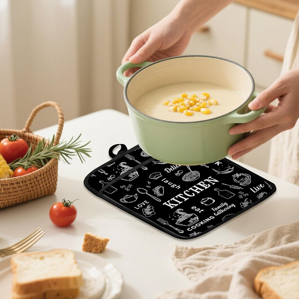 Dark Kitchen Pot Holders 2 Pack Set, Gifts for Cooking Lovers, Chef Gifts for Men Women, Retro Cook Chef Heat Resistant Oven Hot Pads for Kitchen Countertop Baking，075 Potholder