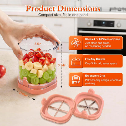 Fruit Slicer Cup 4 (6) Slice Blade Detachable Perfect Salads Sushi Pink