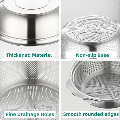 Stainless Steel Colander for Kitchen 2-Quart, Strainer Microporous with Mixing Bowl, Rice Strainer for Washing Vegetables, Fruit and Draining Cooked Pasta, Dishwasher Safe