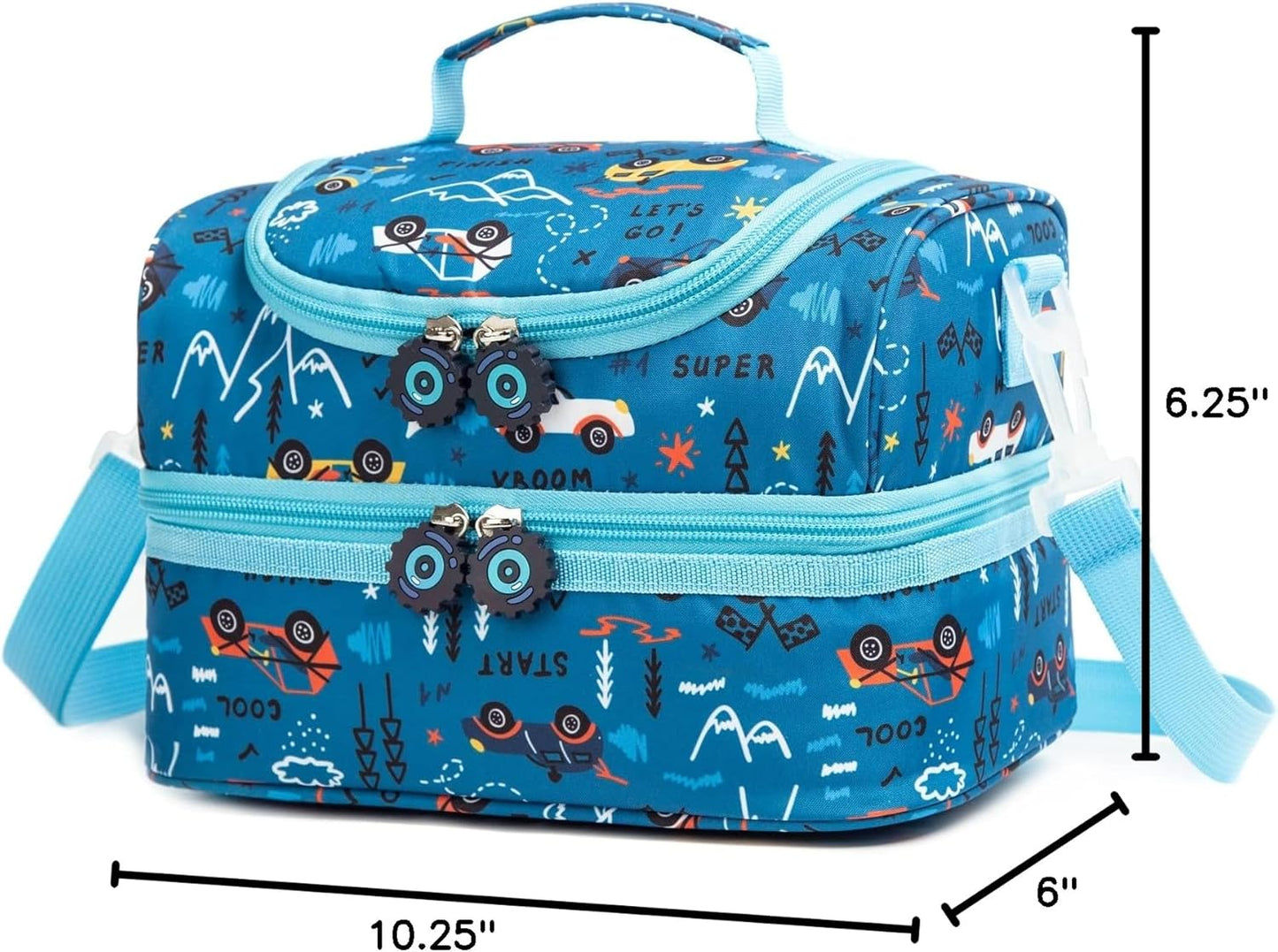 Insulated Kids Dual Compartment Lunch Bags Tote for Girls Boys Toddler School Picnic Food Cooler Thermal with Strap Lunch Boxes Blue Unicorn