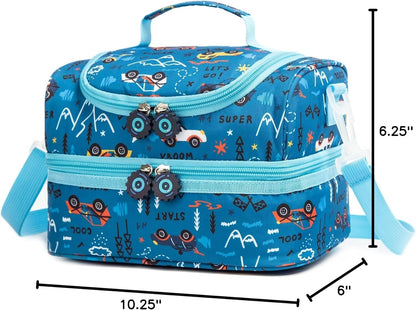 Insulated Kids Dual Compartment Lunch Bags Tote for Girls Boys Toddler School Picnic Food Cooler Thermal with Strap Lunch Boxes Blue Unicorn