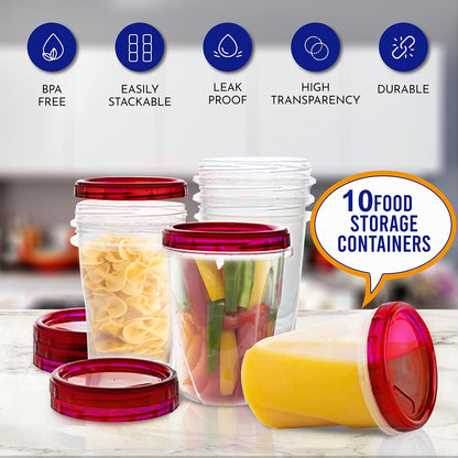 Soup Freezer Food Storage Containers With Screw On Lids [16 Oz -10 Pack] Reusable Plastic Container leak proof, Airtight, Stackable, Microwave Safe BPA Free