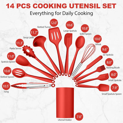 LIANYU 14 Pcs Silicone Kitchen Utensils Set with Holder, 446°F Heat Resistant Silicone Cooking Kitchen Utensils Spatula Set, Non-Stick & Dishwasher Safe Cooking Tools, Comfort Grip Handle, Black