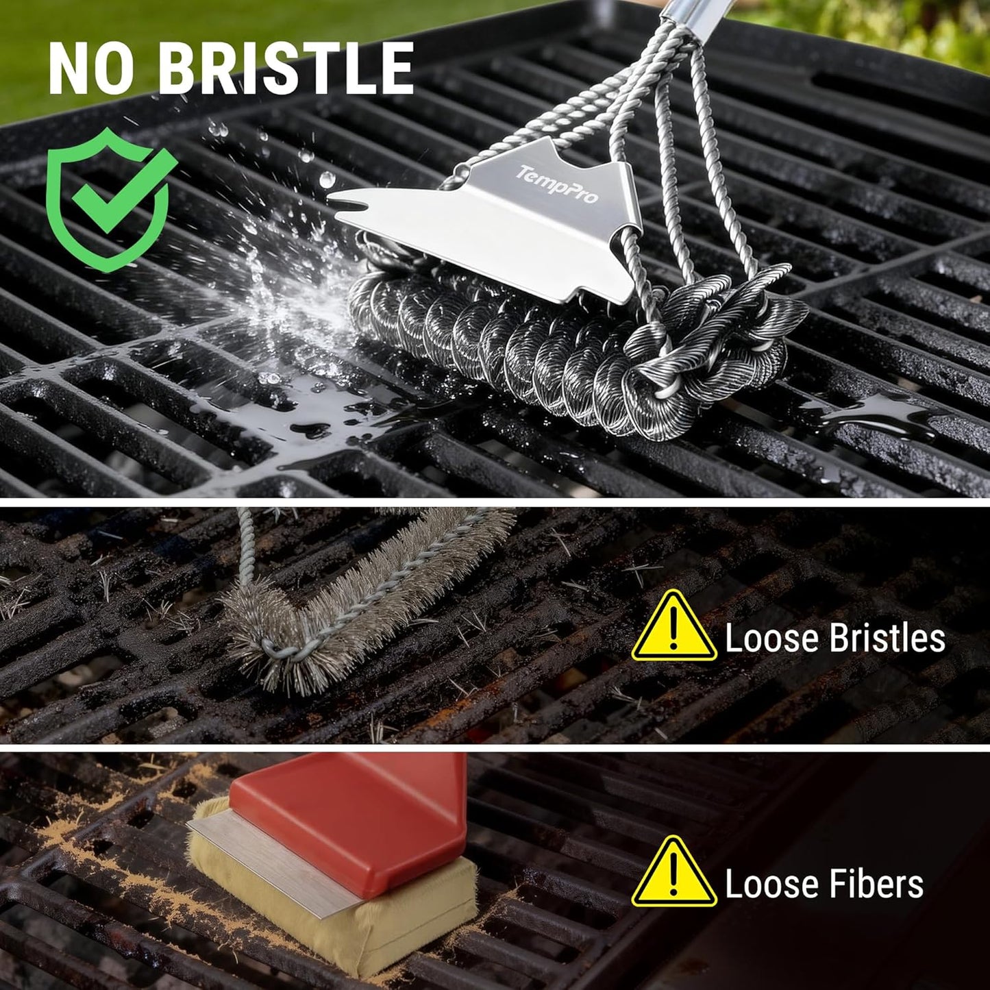 TempPro BBQ Grill Brush with Wide Scraper, Bristle-Free Stainless Steel Grilling Cleaner, Safe All-Grate Cleaner, Perfect for BBQ Grill Cleaning Accessory (Previously ThermoPro)
