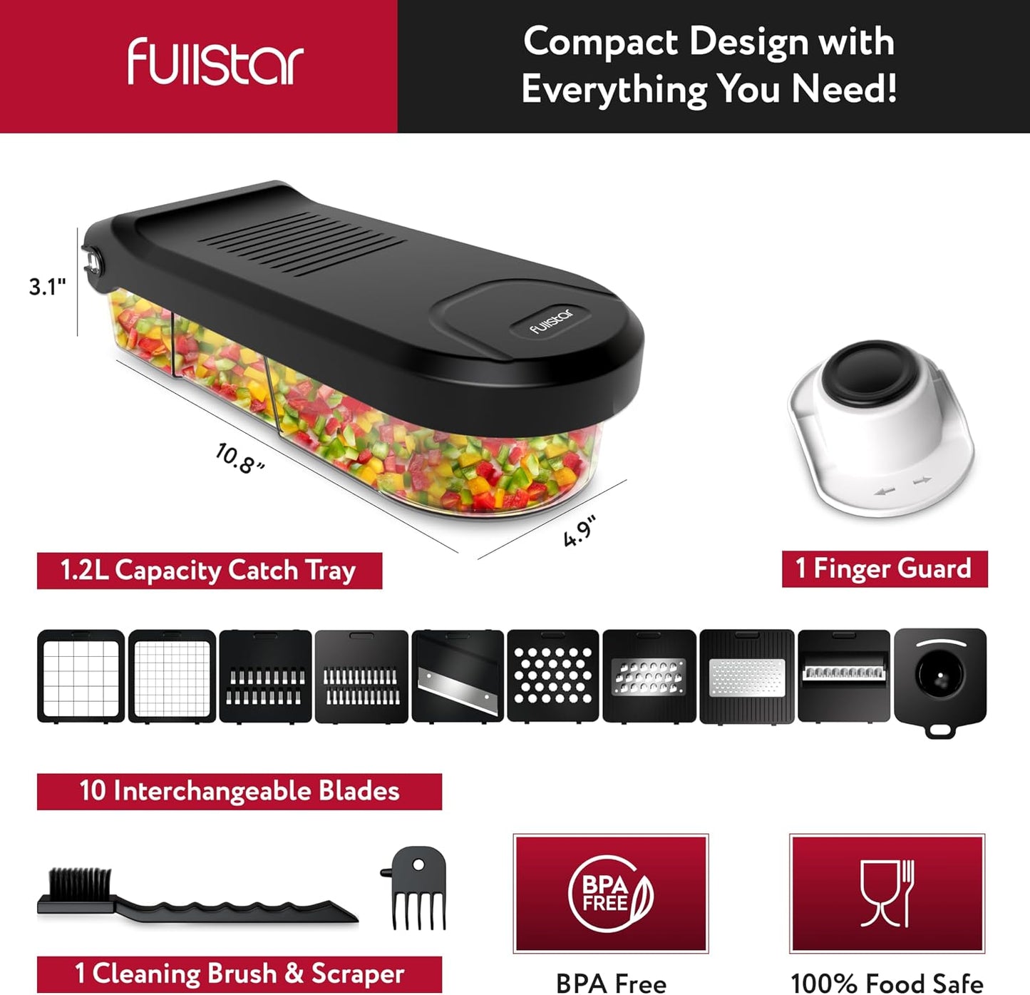 Fullstar Core Vegetable Chopper - Chop and Slice Lid - Food Chopper with Container, Veggie Chopper, Fruit Slicer, Onion Dicer - Meal Prep Essential - Kitchen Gadgets and Gifts (6-in-1, White/Black)