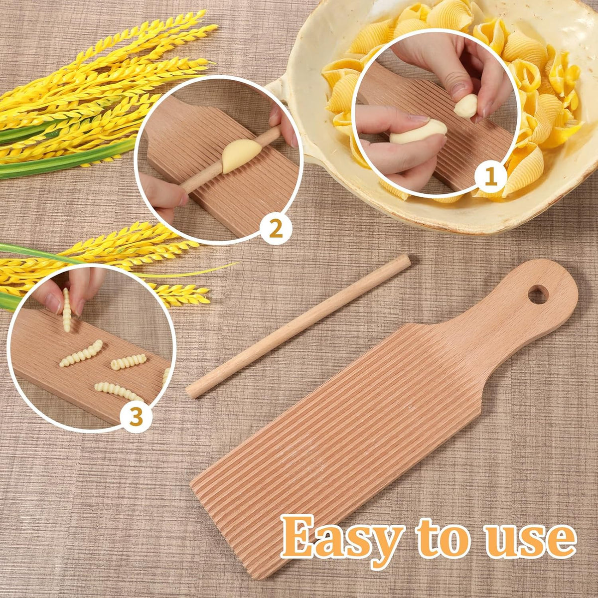 Gnocchi Boards and Ravioli Rolling Pin, Wood Pasta Roller Pin Ravioli Stamp Maker Homemade Pasta Making and Cutting Tools for Cooking Lovers Baking Easy to Use and Clean