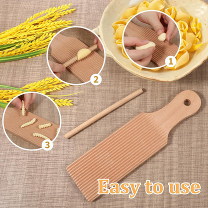 Gnocchi Boards and Ravioli Rolling Pin, Wood Pasta Roller Pin Ravioli Stamp Maker Homemade Pasta Making and Cutting Tools for Cooking Lovers Baking Easy to Use and Clean