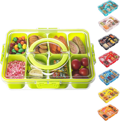 Dingerjar Divided Serving Tray with Lid and Handle - Snackle Box Charcuterie Container for Portable Snack Platters - Clear Organizer for Candy, Fruits, Nuts, Snacks - Perfect for Party, Entertaining