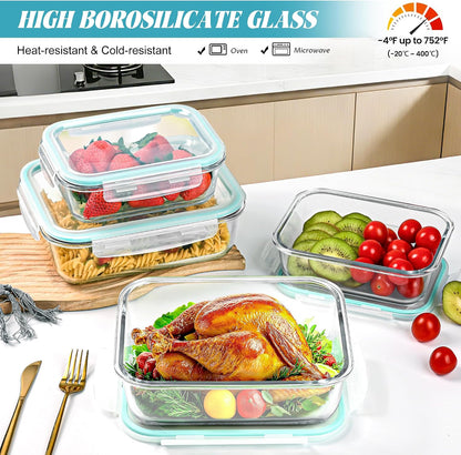 4 Pack [78 oz & 36 oz] Large Glass Food Storage Containers with Lids, Glass Meal Prep Containers Set with Airtight Lids - BPA Free, Ideal for Food Storing/Serving, Microwave/Oven Safe