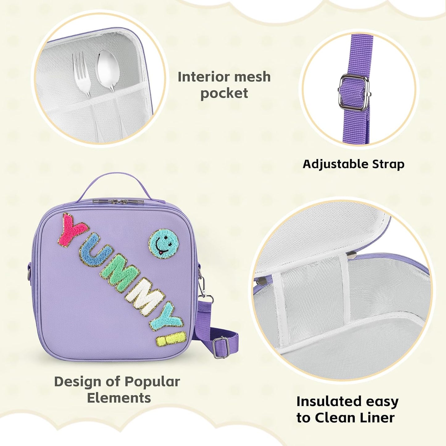Kids Lunch Box for Kids Insulated Reusable Lunch Bag Tote Durable Children Leak-proof Lunchbox with Adjustable Shoulder Strap for School Daycare Travel Picnic (Navy - 3D Dinosaur)