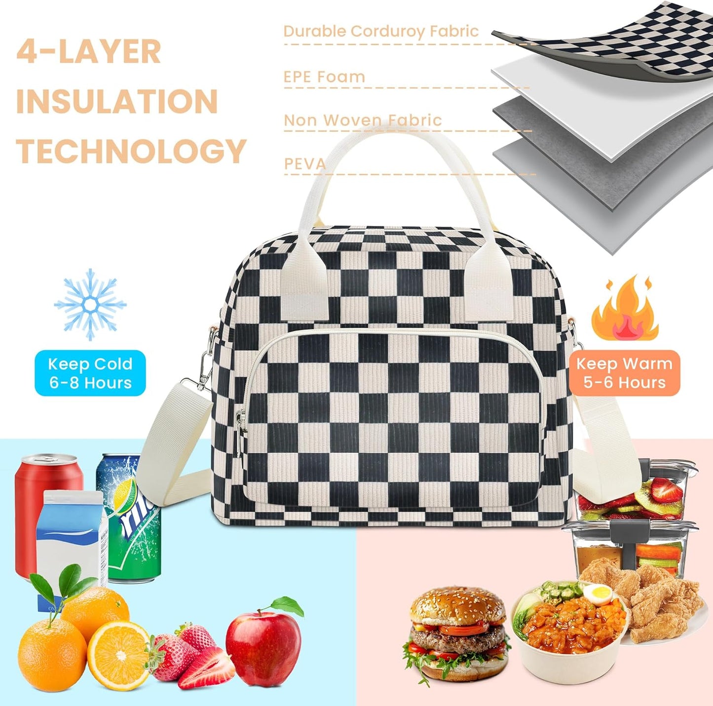 RLGPBON Insulated Lunch Bag Teen Girls, Preppy Lunch Box Large Insulated Lunch Bag Reusable Lunch Tote Bag, Preppy LunchBag for Girls School Travel Picnic