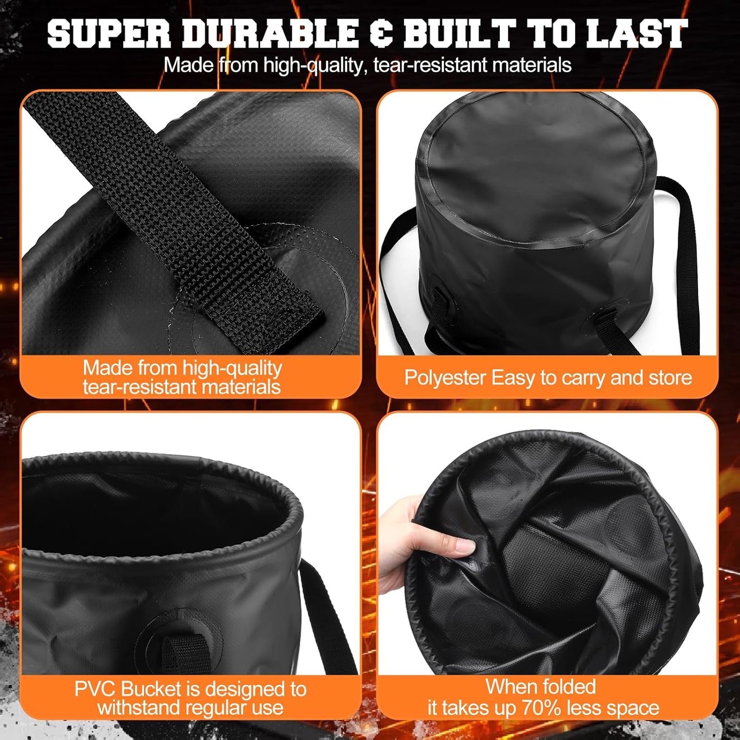 Hushee 3 Pack Grill Brush Bristle Free with Collapsible Bucket Portable Grill Brush BBQ Cleaner Scraper Durable Foldable Water Tank for Outdoor BBQ Cleaning, Dishwasher Safe