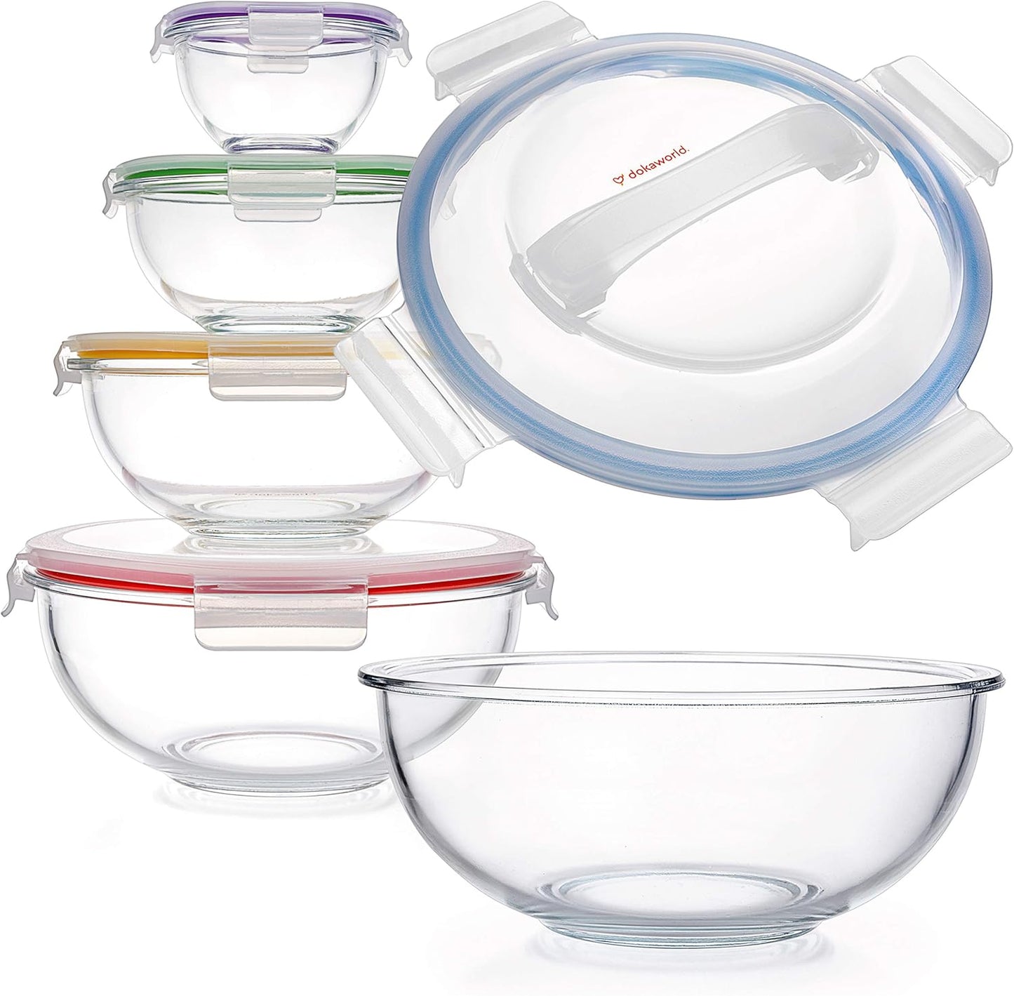Set of 4 Stackable Space-Saving Nesting Glass Bowls with Airtight Acacia Lids for Lunch, Meal & Food Prep - Microwave & Oven-ready BPA Free Durable Heat Resistant Inert Borosilicate Glass
