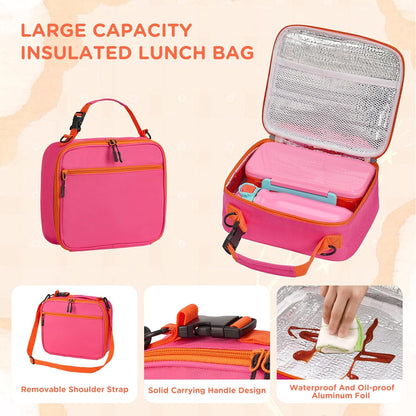 JXXM Bento Lunch Box for Kids With 8oz Thermo, Leakproof Bento Box with with 2 Compartments, Insulated Bottle, Lunch Bag, BPA Free Dishwasher Safe for School Girls Boys (Pink)