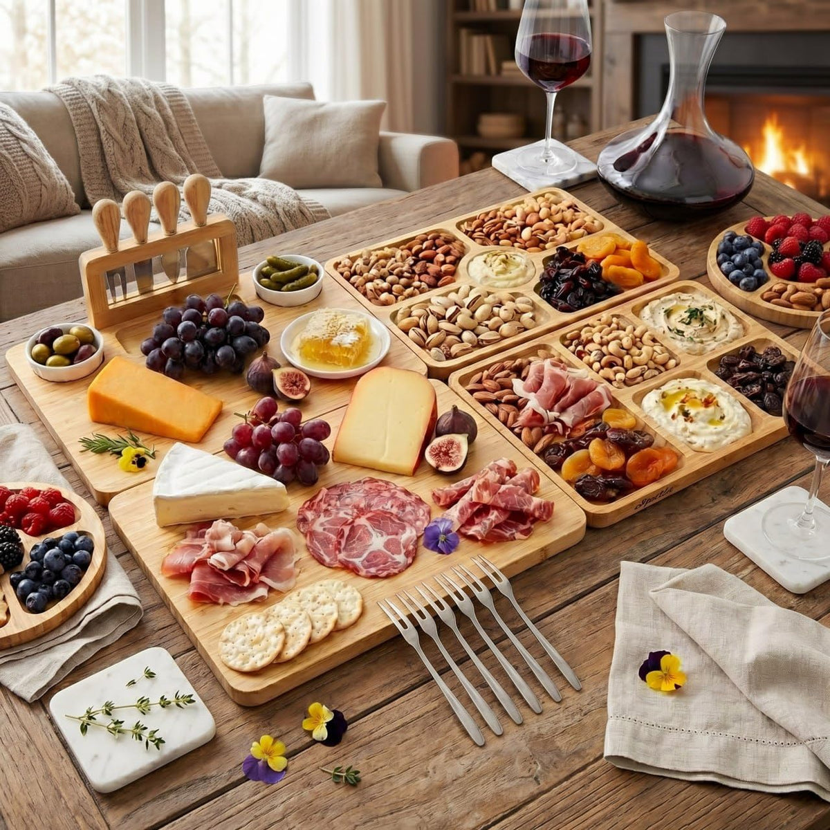 SPATIX Bamboo Charcuterie Boards Set Large Cheese Board Set with Charcuterie Accessories Perfect Birthday Gifts for Couple and House Warming Gifts New Home Gift