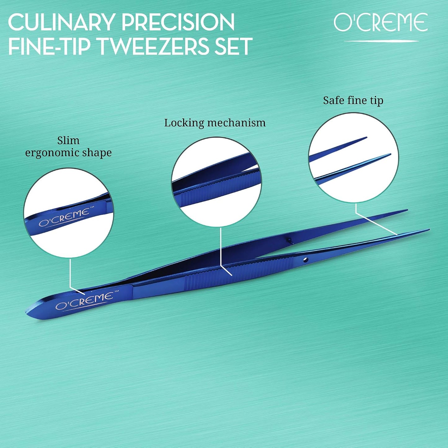 O'Creme Stainless Steel Precision Kitchen Tweezer Tongs 6.25" with Fine Tip (Purple)