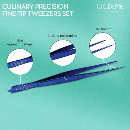 O'Creme Stainless Steel Precision Kitchen Tweezer Tongs 6.25" with Fine Tip (Purple)