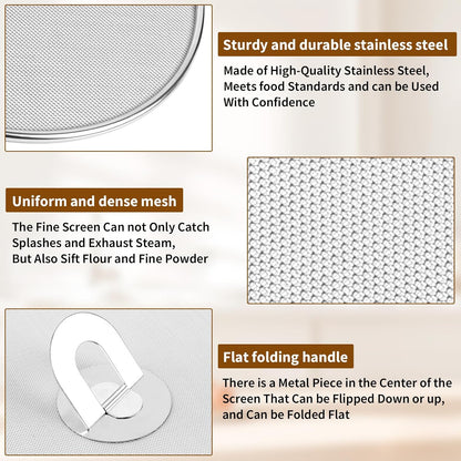 4 Pack Splatter Screens for Frying Pan - 8", 10", 11.5", 13" Stainless Steel Grease Splatter Guard with Foldable Knob, Ultra-Fine Mesh, Rust-Free - No Oil Mess, No Burns, Ultra Fine Mesh
