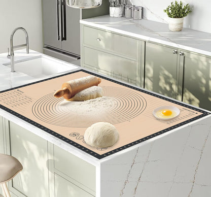 Extra Large Silicone Pastry Mat for Counter Rolling Dough,36x24 Inch,0.75mm Thick,Non Slip Silicone Baking Mat with Measurement(36 x 24 In,Red)