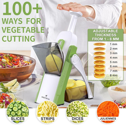 ONCE FOR ALL Safe Mandoline Slicer 5 in 1 Vegetable Chopper Food Potato Cutter, Strips Julienne Dicer Adjustable Thickness 0.1-8 mm Kitchen Chopping Artifact Fast Meal Prep (Gray)