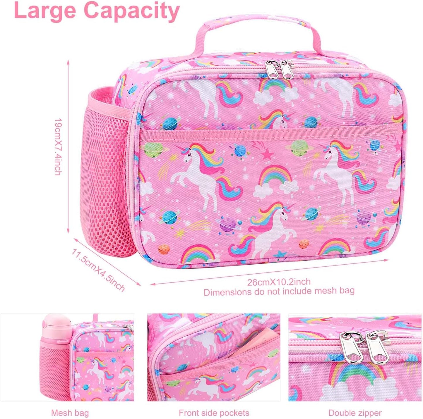 RHCPFOVR Kids Lunch Bag - Insulated Lunch Box for Boys Girls,Washable Lunch Bag and Reusable Toddler Leak-proof Lunchbox for School and Daycare - Colors A