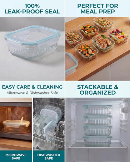 5-Packs, 36 Oz Glass Meal Prep Containers with Snap Locking Lids Glass Food Containers,Airtight Lunch Container,Microwave, Oven, Freezer and Dishwasher