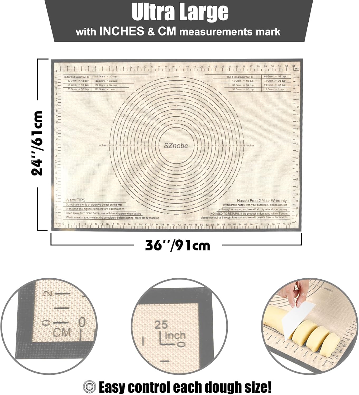 Non-slip Silicone Pastry Mat 36''By 24'' Nonstick Baking Mats Extra Large Counter Mat for Dough Rolling, Pastry, Pie Crust, Fondant, Cookies, Bread, Pasta, Pizza Mat