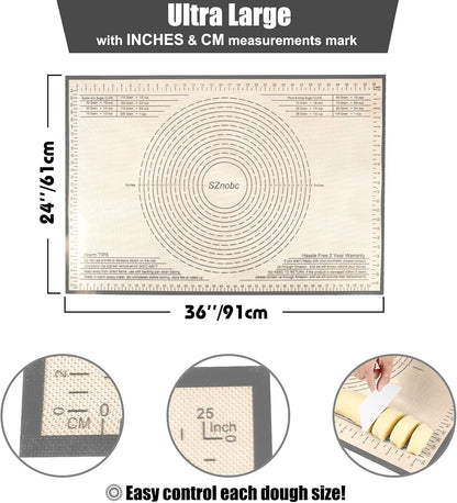 Non-slip Silicone Pastry Mat 36''By 24'' Nonstick Baking Mats Extra Large Counter Mat for Dough Rolling, Pastry, Pie Crust, Fondant, Cookies, Bread, Pasta, Pizza Mat