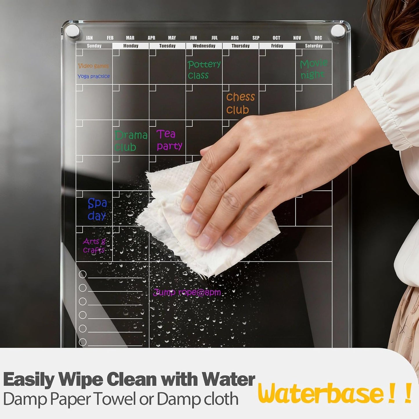 Acrylic Magnetic Dry Erase Calendar for Fridge Clear 37 * 27cm Vertical Weekly Meal Planner Menu Erasable Whiteboard Planning Board White 15" x 11" in/ 6 Color Wet Erase Marker
