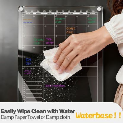 Acrylic Magnetic Dry Erase Calendar for Fridge Clear 37 * 27cm Vertical Weekly Meal Planner Menu Erasable Whiteboard Planning Board White 15" x 11" in/ 6 Color Wet Erase Marker