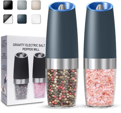 UNNEES Battery Operated Gravity Salt And Pepper Grinder Set, 2 Pcs (Black)