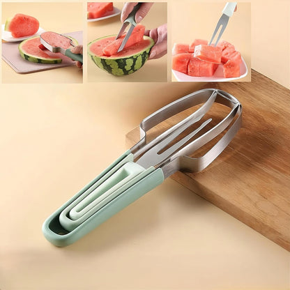 3-in-1 Watermelon Cutter, Slicer and Fork Tool Set, Green