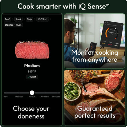 CHEF iQ Sense Smart Wireless Meat Thermometer with Ultra-Thin Probe, Unlimited Range Bluetooth Meat Thermometer, Digital Food Thermometer for Remote Monitoring of BBQ Grill, Oven, Smoker, Air Fryer