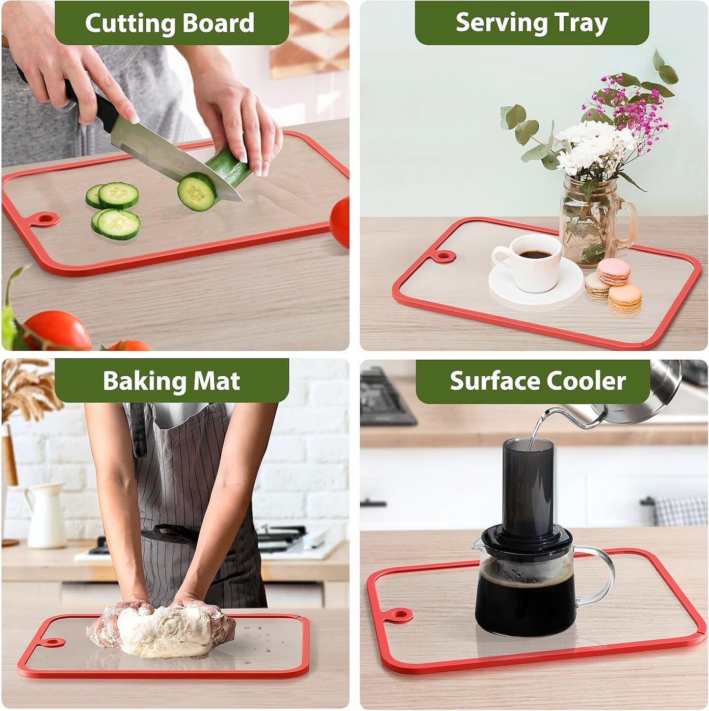 Cutting Board, Freshmage Glass Cutting Boards for Kitchen, 2Pcs Chopping Board Set with Non-Slip Edges & Hanging Hole, Dishwasher- Safe Clear Cutting Board for Countertop, Meal Prep & Serving