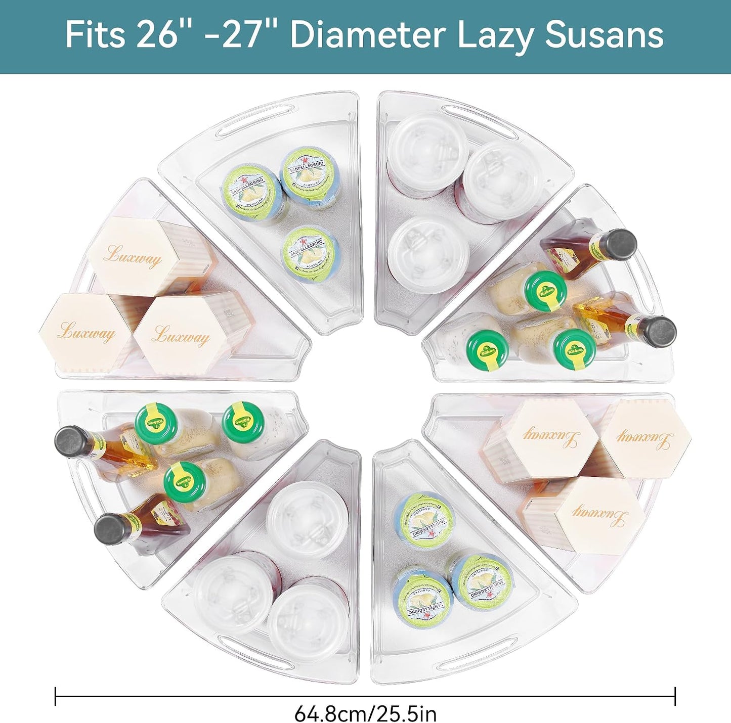 Oubonun Lazy Susan Organizers Set of 6, 11.6’’ x 10.2’’ x 4.1’' Plastic Transparent Kitchen Cabinet Storage Bins with Handle, 4.1" Deep Container, 1/8 Wedge - Food Safe, without BPA