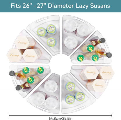 Oubonun Lazy Susan Organizers Set of 6, 11.6’’ x 10.2’’ x 4.1’' Plastic Transparent Kitchen Cabinet Storage Bins with Handle, 4.1" Deep Container, 1/8 Wedge - Food Safe, without BPA