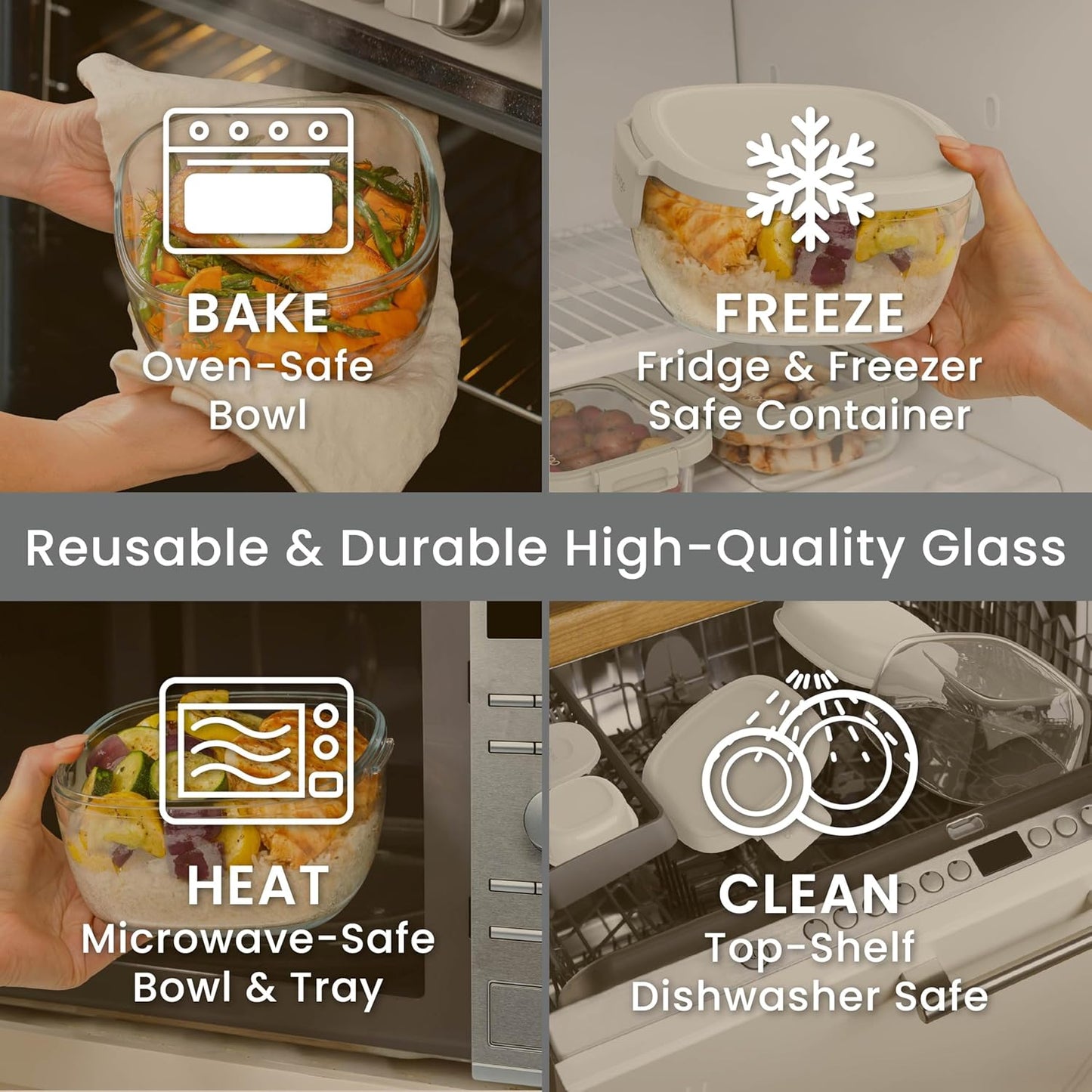 Bentgo Glass Salad Container - 7.6-Cup Salad Bowl with Airtight Lid, Leak-Proof Sauce Container, 4-Compartment Bento Tray & Reusable Fork - BPA-Free for Meal Prep, Office & More (Light Blue)
