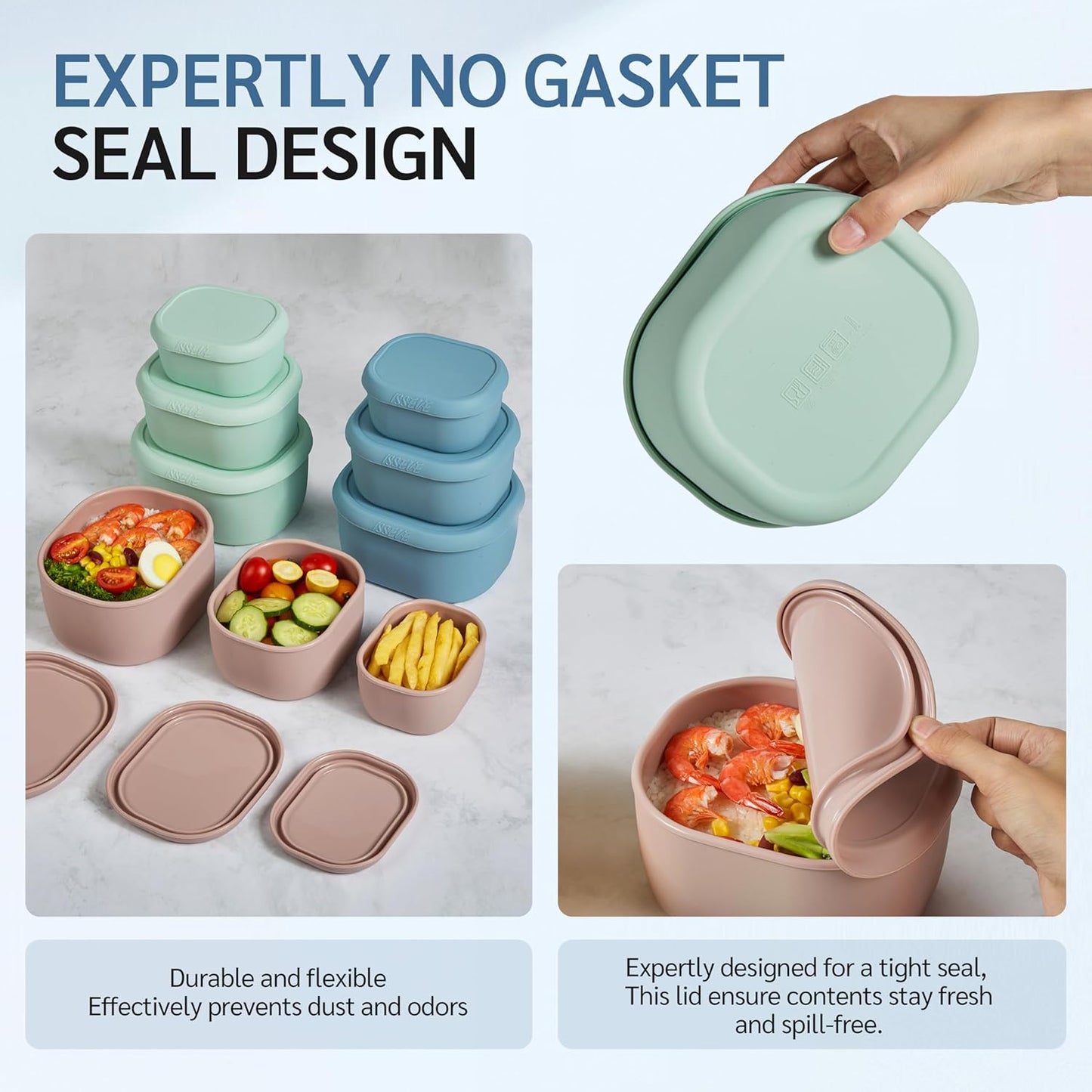 ISSEVE 12Pcs/Set Nesting Silicone Food Storage Containers with Lids, BPA Free Reusable Meal Prep Silicone Containers Airtight, Freezer Dishwasher Safe (33.8oz, 20oz, 10oz, 6.7oz, 1.3oz) (Beige)