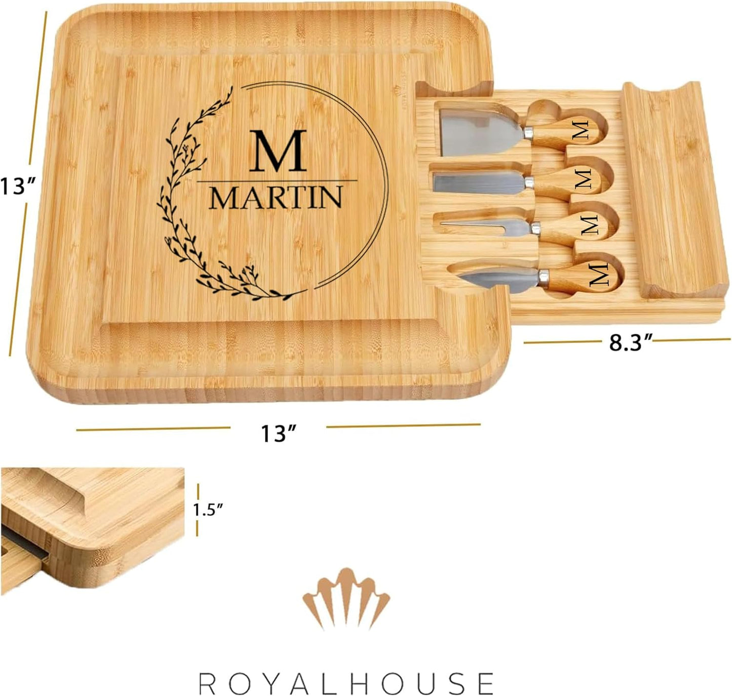 RoyalHouse Bamboo Cheese Board and Charcuterie Boards Set & Serving Tray for Meat, and Wine - Birthday Gifts for Women, Wedding Gift for Couples 2025, Bridal Shower, Housewarming Gift New Home