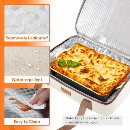 Lifewit Insulated Double Decker Casserole Carrier, Expandable Lasagna Lugger Tote Bag for Hot or Cold Food, Fits 9" x 13" Baking Dish for Potluck Parties, Picnic and Cookouts, Grey-Geometric